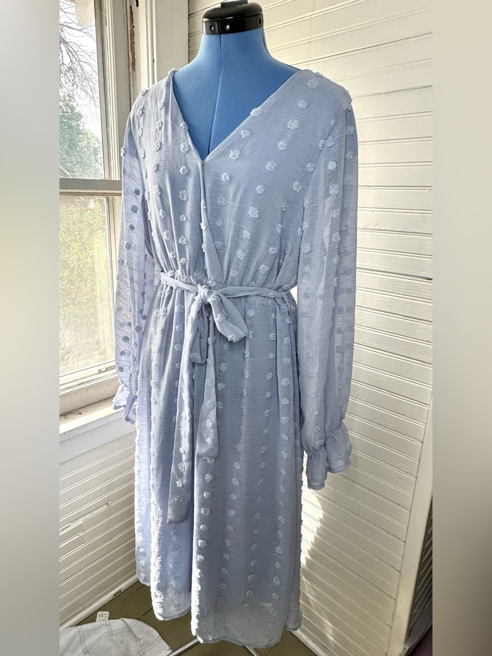 Baltic Born Light Blue Midi Wrap Dress with Tie Waist
